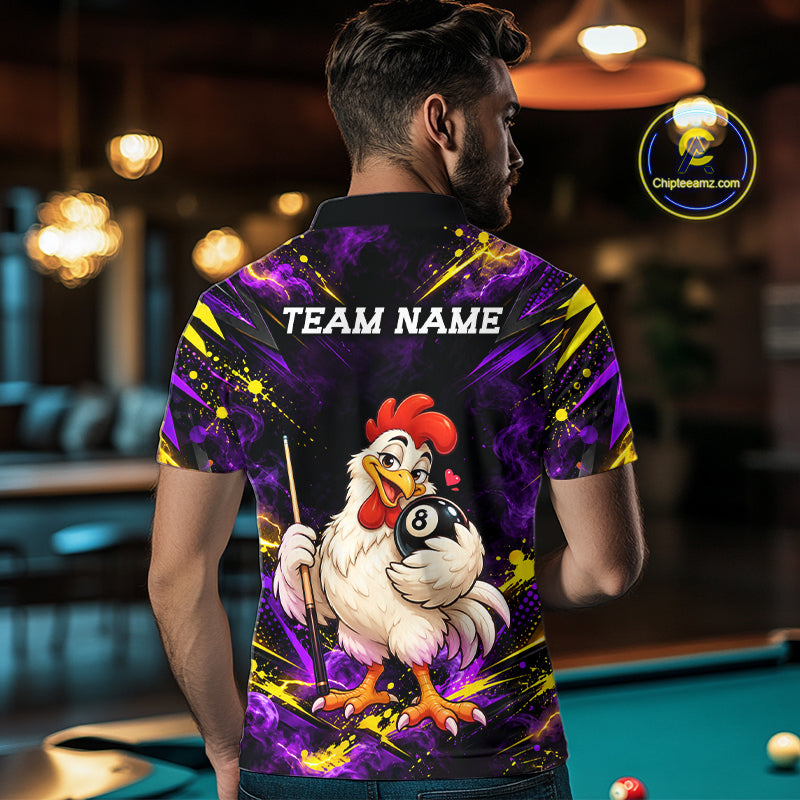Custom Funny Chicken Billiard Shirt for Men 8 Ball Rooster Billiard Team Jersey Polo & Quarter-Zip BHT161