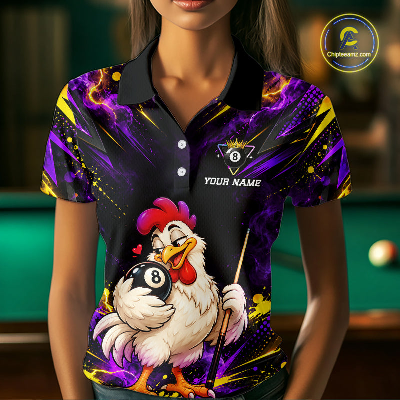 Custom Funny Chicken Billiard Shirt for Women 8 Ball Rooster Billiard Team Jersey Polo & Quarter-Zip BHT161