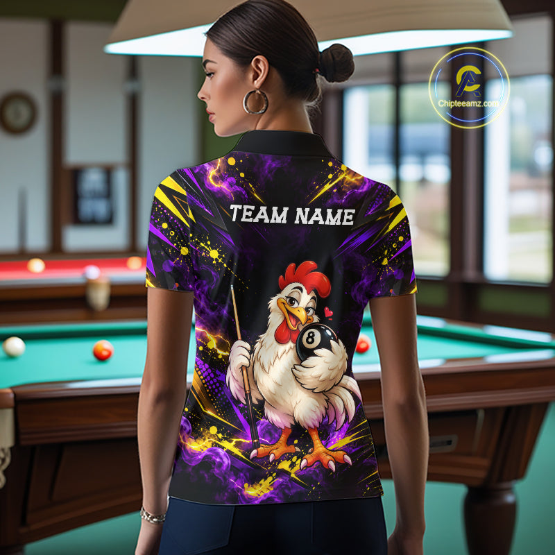 Custom Funny Chicken Billiard Shirt for Women 8 Ball Rooster Billiard Team Jersey Polo & Quarter-Zip BHT161