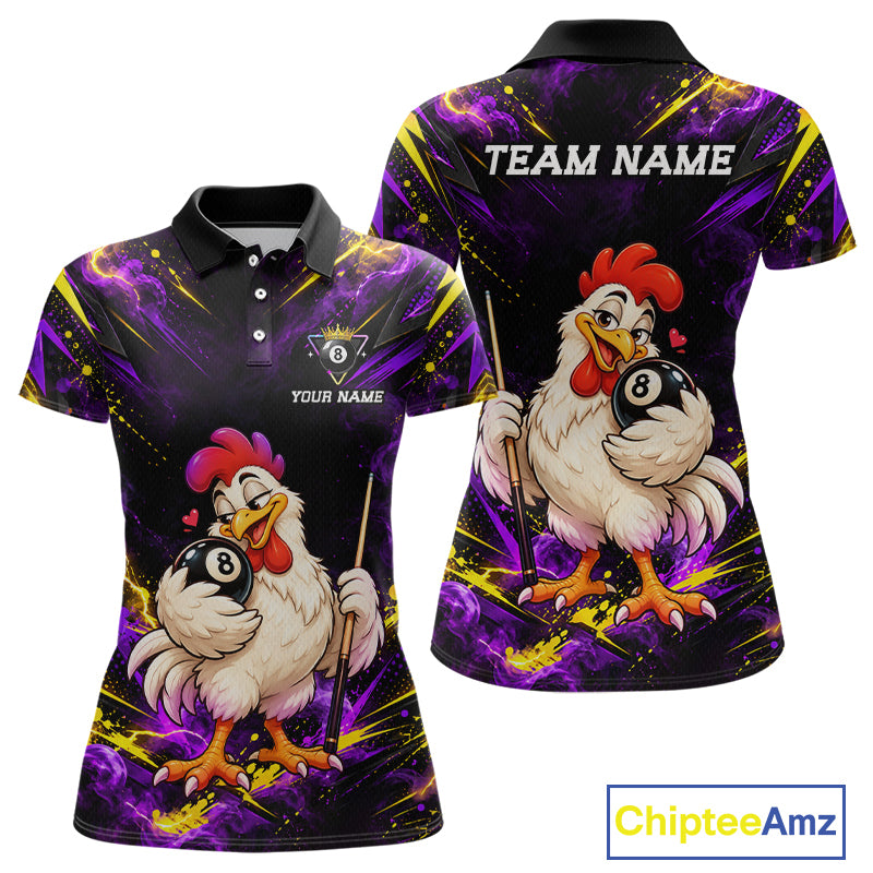 Custom Funny Chicken Billiard Shirt for Women 8 Ball Rooster Billiard Team Jersey Polo & Quarter-Zip BHT161