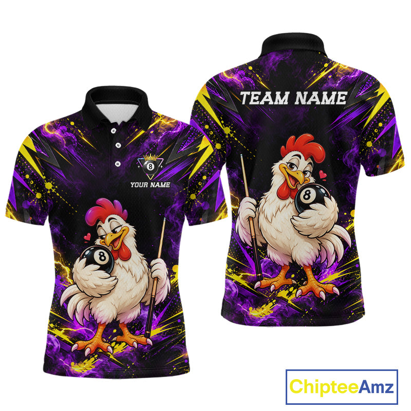 Custom Funny Chicken Billiard Shirt for Men 8 Ball Rooster Billiard Team Jersey Polo & Quarter-Zip BHT161