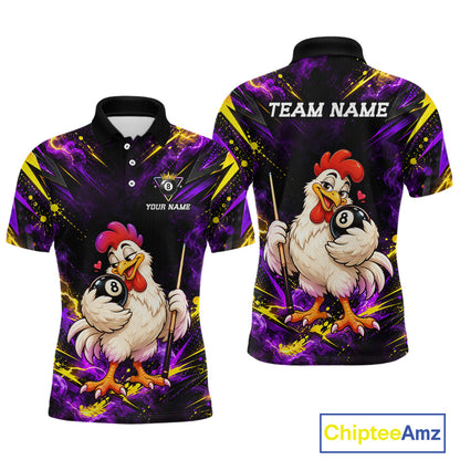 Custom Funny Chicken Billiard Shirt for Men 8 Ball Rooster Billiard Team Jersey Polo & Quarter-Zip BHT161
