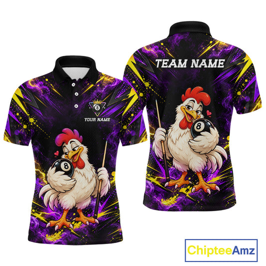 Custom Funny Chicken Billiard Shirt for Men 8 Ball Rooster Billiard Team Jersey Polo & Quarter-Zip BHT161