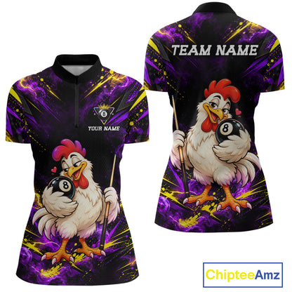 Custom Funny Chicken Billiard Shirt for Women 8 Ball Rooster Billiard Team Jersey Polo & Quarter-Zip BHT161