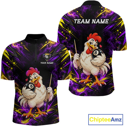 Custom Funny Chicken Billiard Shirt for Men 8 Ball Rooster Billiard Team Jersey Polo & Quarter-Zip BHT161