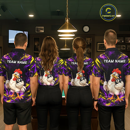 Custom Funny Chicken Billiard Shirt for Men 8 Ball Rooster Billiard Team Jersey Polo & Quarter-Zip BHT161