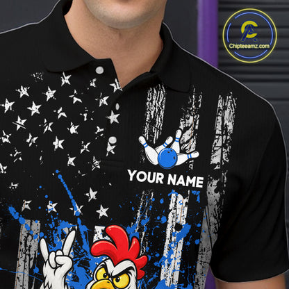 Custom Bowling Shirt American Flag for Men Funny Chicken Bowling Jersey Polo & Quarter-Zip QZT1365