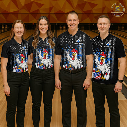 Custom Bowling Shirt American Flag for Men Funny Chicken Bowling Jersey Polo & Quarter-Zip QZT1365