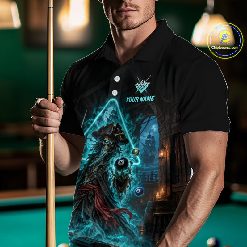 Custom Grim Reaper Billiard Shirts Pirate 8 Ball Billiard Pool Jersey for Men BHT132