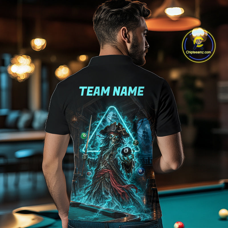 Custom Grim Reaper Billiard Shirts Pirate 8 Ball Billiard Pool Jersey for Men BHT132