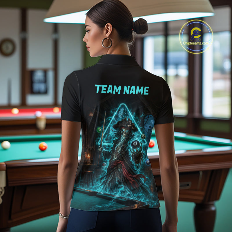Custom Grim Reaper Billiard Shirts Pirate 8 Ball Billiard Pool Jersey for Women BHT132
