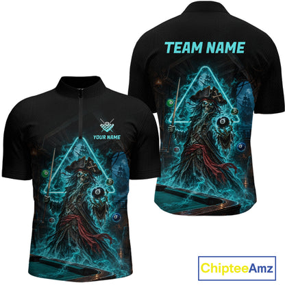 Custom Grim Reaper Billiard Shirts Pirate 8 Ball Billiard Pool Jersey for Men BHT132