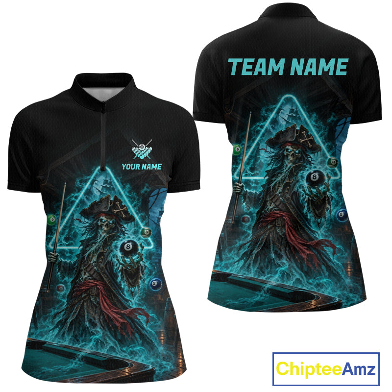 Custom Grim Reaper Billiard Shirts Pirate 8 Ball Billiard Pool Jersey for Women BHT132