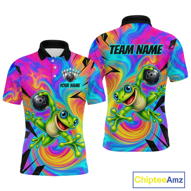 Custom Funny Frog Bowling Shirt for Men Colorful Bowling Team Jersey Polo & 1/4-Zip QZT1375