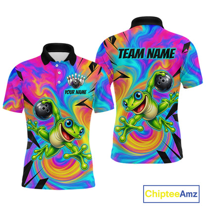 Custom Funny Frog Bowling Shirt for Men Colorful Bowling Team Jersey Polo & 1/4-Zip QZT1375
