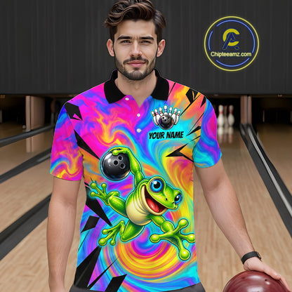 Custom Funny Frog Bowling Shirt for Men Colorful Bowling Team Jersey Polo & 1/4-Zip QZT1375