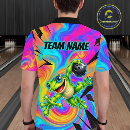 Custom Funny Frog Bowling Shirt for Men Colorful Bowling Team Jersey Polo & 1/4-Zip QZT1375