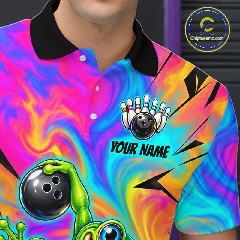 Custom Funny Frog Bowling Shirt for Men Colorful Bowling Team Jersey Polo & 1/4-Zip QZT1375