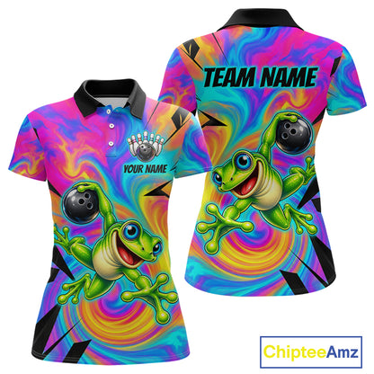 Custom Funny Frog Bowling Shirt for Women Colorful Bowling Team Jersey Polo & 1/4-Zip QZT1375