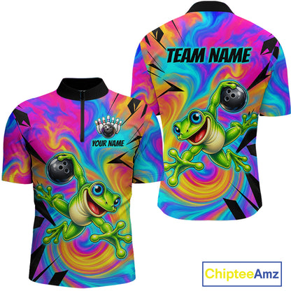 Custom Funny Frog Bowling Shirt for Men Colorful Bowling Team Jersey Polo & 1/4-Zip QZT1375