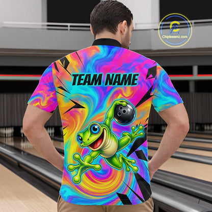 Custom Funny Frog Bowling Shirt for Men Colorful Bowling Team Jersey Polo & 1/4-Zip QZT1375