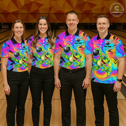 Custom Funny Frog Bowling Shirt for Men Colorful Bowling Team Jersey Polo & 1/4-Zip QZT1375