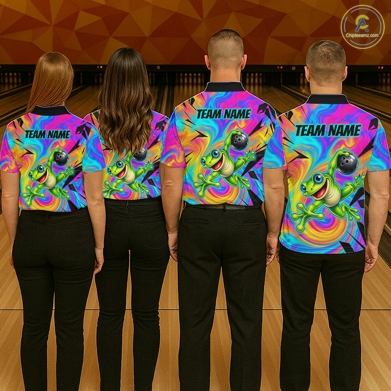 Custom Funny Frog Bowling Shirt for Men Colorful Bowling Team Jersey Polo & 1/4-Zip QZT1375