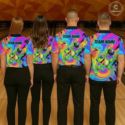 Custom Funny Frog Bowling Shirt for Men Colorful Bowling Team Jersey Polo & 1/4-Zip QZT1375