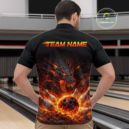Custom Flame Dragon Bowling Shirt for Men Bowling Jersey Polo & Quarter-Zip Bowling Outfit QZT996