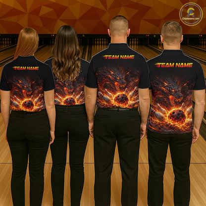 Custom Flame Dragon Bowling Shirt for Women Bowling Jersey Polo & Quarter-Zip Bowling Outfit QZT996