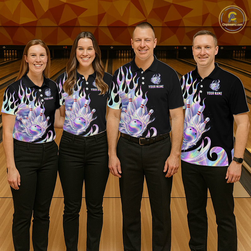 Custom Holographic Flame Bowling Shirt for Women Bowling League Jersey Polo & 1/4-Zip QZT1307