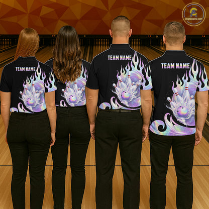 Custom Holographic Flame Bowling Shirt for Women Bowling League Jersey Polo & 1/4-Zip QZT1307