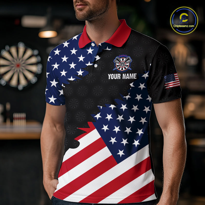Custom American Flag Darts Shirt for Men Patriotic Dart Team Jersey Polo & Quarter-Zip DHT90