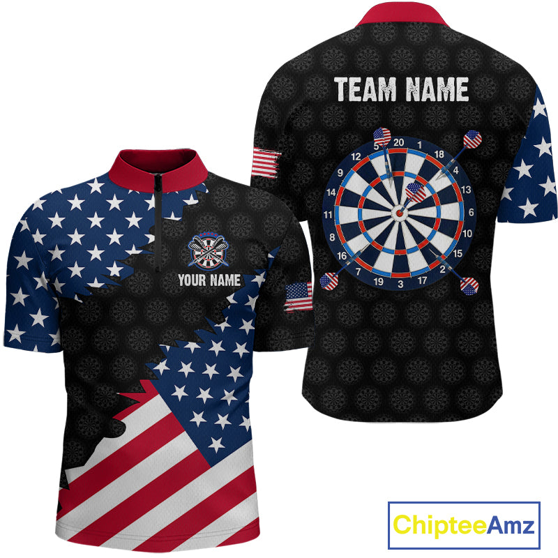 Custom American Flag Darts Shirt for Men Patriotic Dart Team Jersey Polo & Quarter-Zip DHT90