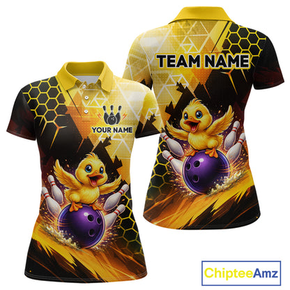 Custom Funny Duck Bowling Team Shirt for Women Yellow Bowling League Jersey Polo & 1/4 Bowling Outfit  QZT958