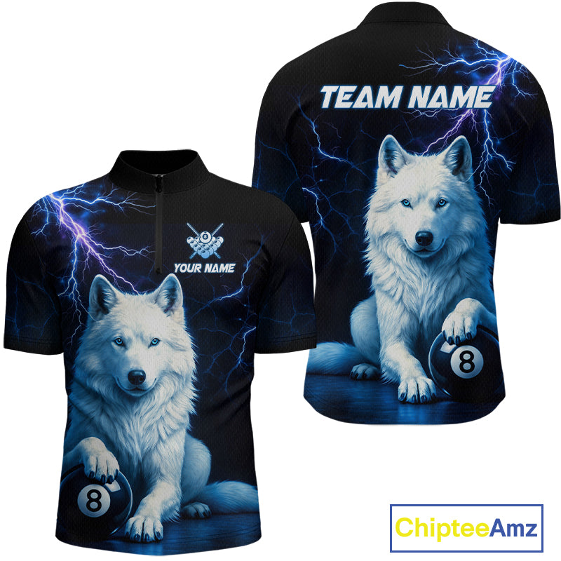 Custom Wolf 8 Ball Billiard Shirts for Men Billiard Jersey Polo & 1/4 Zip Pool Shirt BHT26