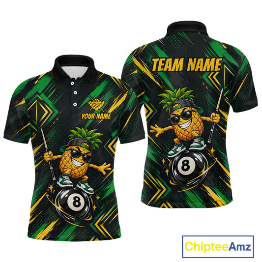 Custom Green Yellow Pineapple 8 Ball Billiard Shirt for Men Funny Billiard Jerseys Polo & 1/4-Zip BHT166