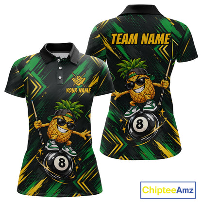 Custom Green Yellow Pineapple 8 Ball Billiard Shirt for Women Funny Billiard Jerseys Polo & 1/4-Zip BHT166