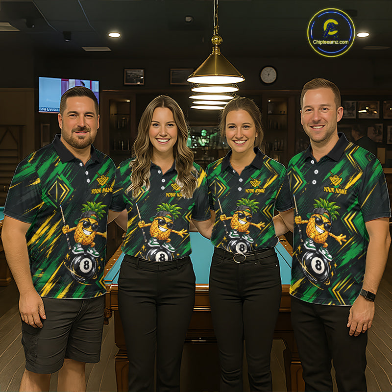 Custom Green Yellow Pineapple 8 Ball Billiard Shirt for Women Funny Billiard Jerseys Polo & 1/4-Zip BHT166