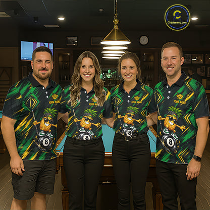 Custom Green Yellow Pineapple 8 Ball Billiard Shirt for Women Funny Billiard Jerseys Polo & 1/4-Zip BHT166