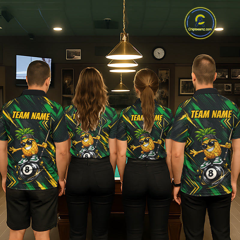 Custom Green Yellow Pineapple 8 Ball Billiard Shirt for Women Funny Billiard Jerseys Polo & 1/4-Zip BHT166