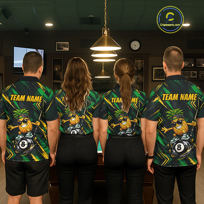 Custom Green Yellow Pineapple 8 Ball Billiard Shirt for Women Funny Billiard Jerseys Polo & 1/4-Zip BHT166