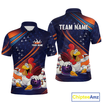 Funny Chicken Polo Bowling Shirt for Men Custom Bowling Jersey 1/4 Zip Bowling Outfit QZT826