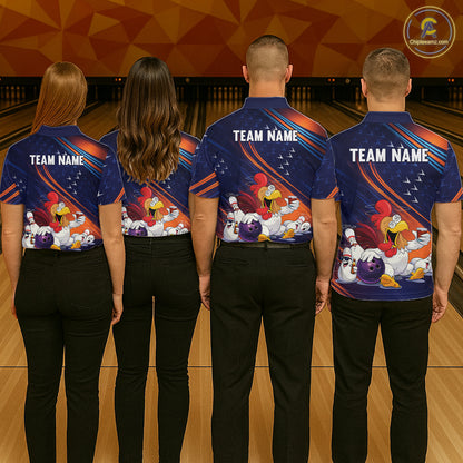 Funny Chicken Polo Bowling Shirt for Men Custom Bowling Jersey 1/4 Zip Bowling Outfit QZT826