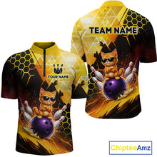 Load image into Gallery viewer, Bowling-themed sports jersey with a cat design and customizable text on a white background.