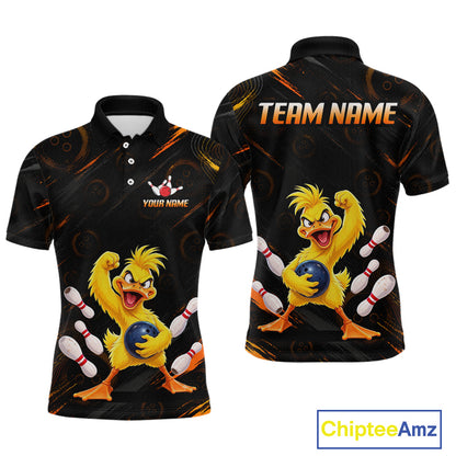 Custom Funny Duck Bowling Shirt for Men Orange Bowling Jersey Polo & 1/4-Zip QZT1311