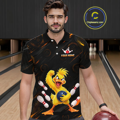 Custom Funny Duck Bowling Shirt for Men Orange Bowling Jersey Polo & 1/4-Zip QZT1311