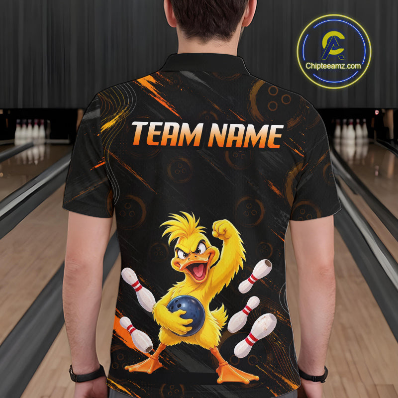 Custom Funny Duck Bowling Shirt for Men Orange Bowling Jersey Polo & 1/4-Zip QZT1311