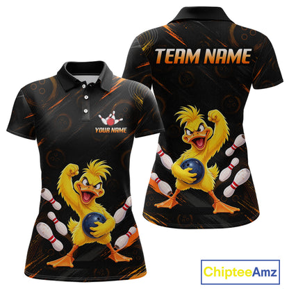 Custom Funny Duck Bowling Shirt for Women Orange Bowling Jersey Polo & 1/4-Zip QZT1311