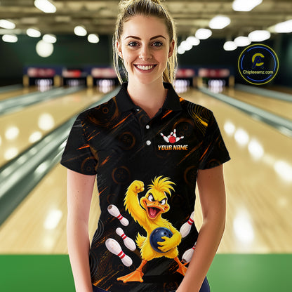 Custom Funny Duck Bowling Shirt for Women Orange Bowling Jersey Polo & 1/4-Zip QZT1311